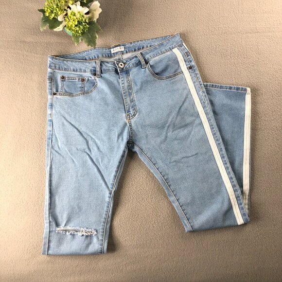 LiquorNPoker Womens Sz8 High Rise Tuxedo Jeans, Skinny, High Waist, Light Wash - Picture 1 of 9